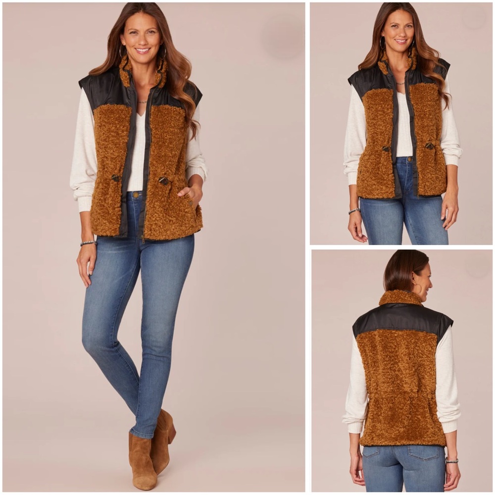 Democracy Womens Stand Collar Zip Front Toggle Waist Knit Vest With Ties Size S
